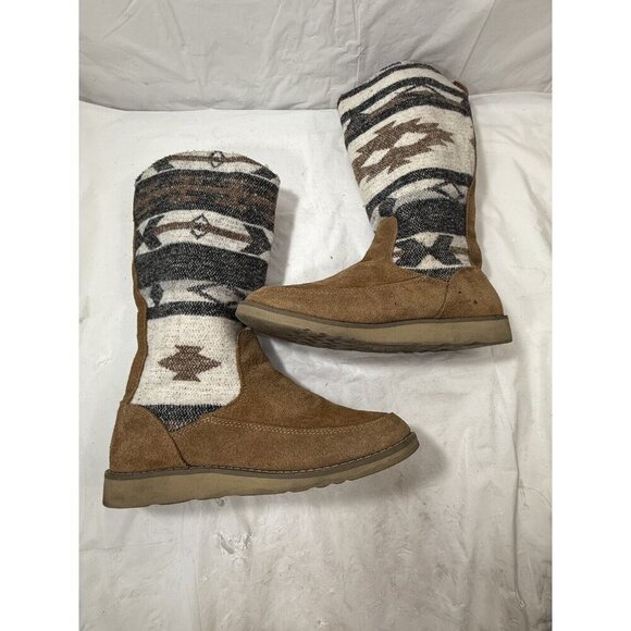Sanuk Brown Navajo Suede Tall Faux Fur Boots Winter Warm Women's Sz 7 - Picture 9 of 15